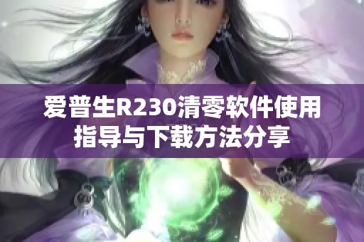 爱普生R230清零软件使用指导与下载方法分享