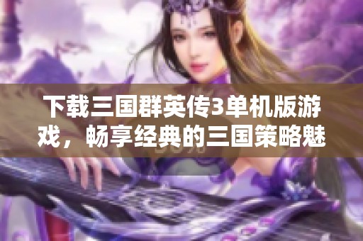 下载三国群英传3单机版游戏，畅享经典的三国策略魅力