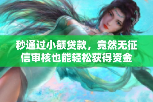 秒通过小额贷款，竟然无征信审核也能轻松获得资金